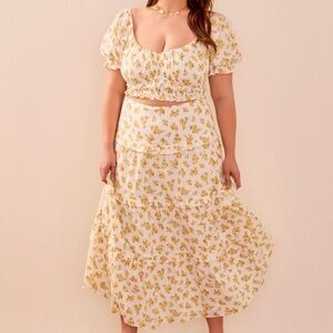 NEW Arula Yellow Floral Maxi Skirt and Top Set Plus Size 1X and 2X Available NWT